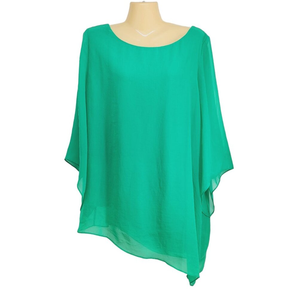 Chico's Asymmetrical Drama Top Asymmetrical Women's Size L 12 Green‎